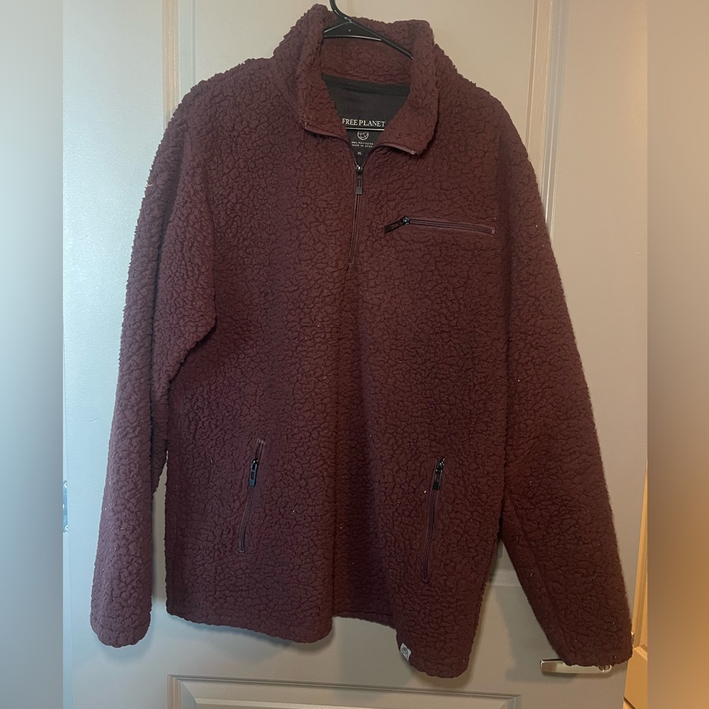 Free Planet Maroon Sherpa Men’s Jacket Size XL